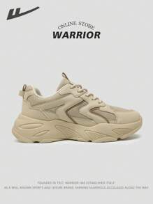 WARRIOR 1 par de zapatillas deportivas casuales de estilo grueso color caqui para pareja, modelo 2025 - Zapatillas de moda transpirables para ocio y deportes al aire libre, zapatillas de fitness y running, zapatillas para estudiantes, versátiles para fotografía y uso diario, zapatillas gruesas para mujer