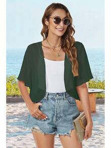 Women Shrug Chiffon Cardigans Open Front Short Sleeve Bolero Evening Dressy - màu xanh lá - Xem 6