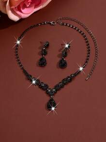1 Set Punk Dark Style Kristall Ohrringe & Halskette Set, geeignet für Frauen Hochzeit, Bankett, Party, Urlaubsgeschenk