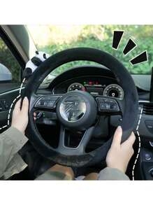1-3pcs Cute Panda Car Steering Wheel Cover Shoulder Protection Plush Warm Handlebar Cover Internet Famous Car Interior Decoration Protective Cover