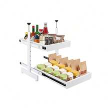 InSyoForeverEC Alloggiamento sottopensile, supporto estraibile, supporto estraibile a 2 strati, lunghezza e altezza regolabili, guide silenziose, supporti da cucina nascosti con 22,05 libbre per strato