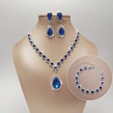 1 par de aretes + 1 collar + 1 pulsera Elegante juego de joyas chapado en plata con incrustaciones de piedras de imitación en múltiples colores para que elijas y combinar con tus atuendos diarios