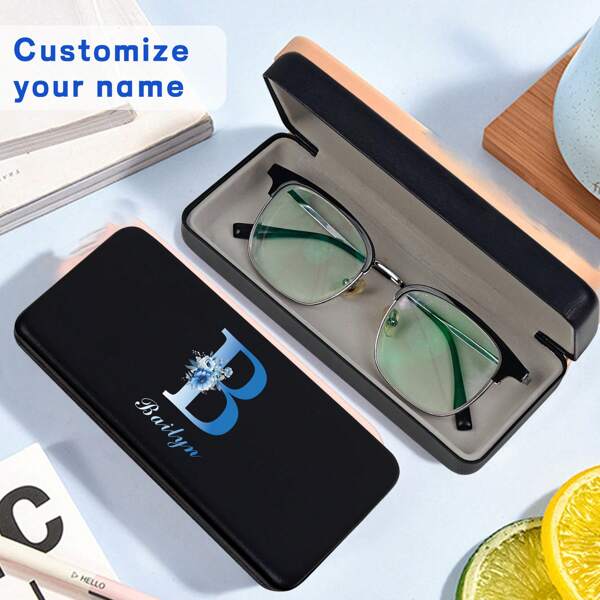 1pc Customized Text/Name Eyeglass Case, Retro Leather Personalized Eyewear Box, Gift For Him, Couple, Best Friend, Mother
