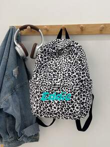Personalized Leopard Print Backpack, Featuring Eye-Catching Leopard Print In A Variety Of Colors (Classic Brown, Cool Black And White, Etc.). Add Your Name (Or Any Text), Spacious Main Compartment And Front Pocket To Store Books, Electronics, Makeup And Daily Essentials. Comfortable Straps Ensure Long-Term Use. Perfect For School Days, Travel, Commuting Or Going Out. - Multicolor - View 3