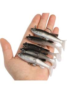 GOTURE Goture 5/7 Peças Iscas de Pesca Macias Shad Minnow Swimbaits, Cabeças de Jig Pré-Montadas, Iscas de Cauda de Remo para Black Bass, Truta, Walleye, Crappie, Iscas de Jig de Afundamento para Água Salgada