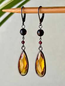 2 件几何宝石吊坠耳环，多色金属复古优雅风格，适合女士，适合派对和日常佩戴