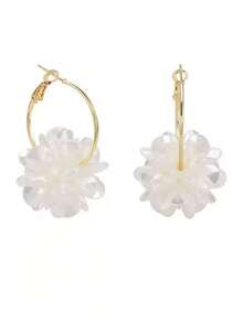 1 对优质白色花瓣几何长吊坠耳环（不含礼品盒） - 金黃色 - 查看 15