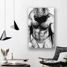 Framed Hairy Naked Guy Art Poster,Gay Art,S Exy Muscular Men (33) Canvas Painting Wall Art,Pictures,Cuadros Para La Sala,Dom Decor,Room Decor,Bathroom Decor,Painting,Made In The USA Products Home Decor And Accessories - Framed - View 3