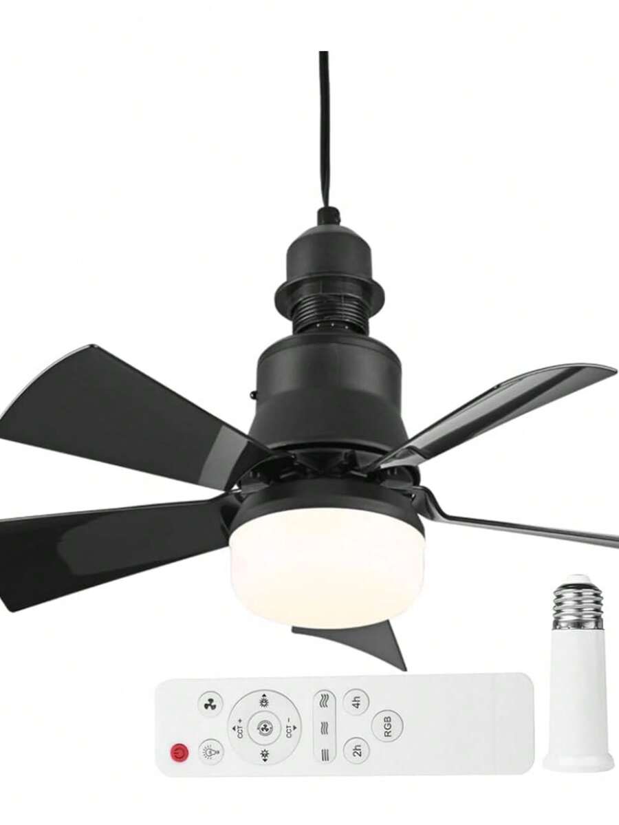1 ventilador de techo con control remoto y cinco aspas desmontables, tres niveles de velocidad del viento ajustable y temperatura de color de la bombilla, adecuado para dormitorios, salas de estudio, salas de estar, cocinas, garajes y comedores.