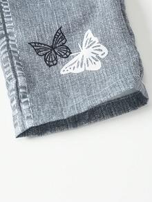 Tween 女童春夏休闲通勤牛仔效果蝴蝶印花裤