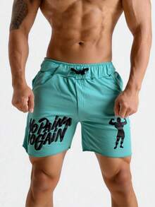 Short deportivo para hombre, color azul aqua , ajustado con estampado fitness, ideal para entrenamiento en gimnasio, actividades fitness o uso casual deportivo. - lago azul - Ver 1