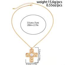 1 pieza Collar colgante de metal con cruz y decoración de perla falsa estilo vintage minimalista, accesorio de regalo para mujer para uso diario, fiesta y festival