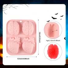 1 件 3D 大脑和心形硅胶模具，逼真的万圣节模具，适合制作糖果、巧克力、布丁、果冻甜点，万圣节必备