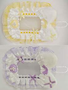 Portafoto in peluche fatto a mano con orecchie da coniglio bianco e rosa con pizzo, accessori kpop, forniture scolastiche, articoli per il ritorno a scuola