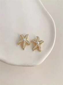 1 Par de Brincos de Estrela do Mar com Pérola e Chique, Brincos com Estilo Oceânico Elegante, Adequados para Uso Diário e Férias