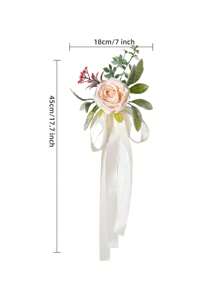 5/2/1pc Artificial Flowers Champagne Rose Green Leaves Ribbon Wedding Decor Table Centerpiece Chair Back Flower Aisle Decoration Photo Props