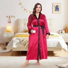Womens Plus Size Silky Satin Kimono Robe Floral Long Bathrobe Wedding Sleepwear Dressing Gown
