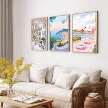 3幅城市旅行主题帆布墙画，粉色风景画，少女海报，Y2K美学装饰，适用于卧室、客厅、大学宿舍，送给她的礼物，不含画框 - 彩色 - 查看 4