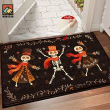 1 pieza Alfombra antideslizante para baño con diseño de calavera bailarina de Halloween, hecho de material de cachemira artificial con decoración esponjosa, apto para puertas, baños, cocinas y otras ocasiones, lavable a máquina, antideslizante, decoración diaria, puede ser un regalo - Multicolor - Ver 3