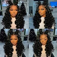 34 Inch 200% Density 13x4 Loose Wave Lace Front Wig Natural Black Color Human Blended Hair Wig Human Hair Pre Plucked Pre Cut Brazilian Virgin Human Blended Hair Human Hair Natural Hairline Wigs For Women 13x4 HD Transparent Lace Frontal Water Wave Wigs For Beginners - Natural & Black - View 7
