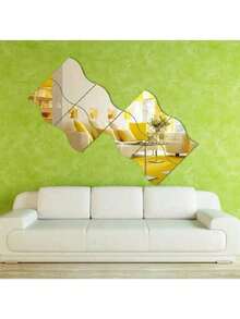 6 Simple Wave Acrylic Mirror Stickers, Size 4.72 Inches * 3.54 Inches For Wall Decoration They Are Self-Adhesive Mirror Stickers, Combined DIY Mirror Wall Stickers 3D Three-Dimensional Home Decoration Creative Self-Adhesive Trays, Suitable For Decorating The Center Of The Table Or Weddings Room Decor Wall Mirror Mirror For Room Bathroom Decor Living Room Decor - Multicolor - View 5