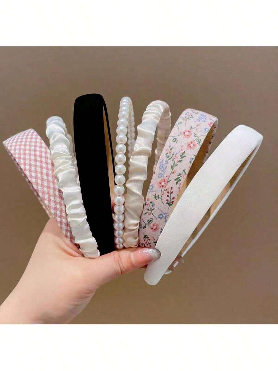7pcs Women's Accessories Including Headbands, Hairpieces, Decorative Versatile Summer Headwear And Styling Items, Hair Band, Hair Hoop ,Hairband For Women Head Accessories Beauty Home Hair Accessories - [Champagne Pleats + White Pleats]7pcs/6171542 - View 1