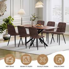 Extendable Dining Table And Chairs Set 6, 120-160cm Wood Grain Table With 6 Brown Upholstered PU Leather Chairs For Dining Room, Kitchen - 木紋餐桌+6張PU款棕色椅子 - 查看 8