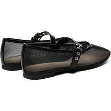 Rihero Zapatos Elegantes De Mujer Mary Jane Flats Breathable Mesh Square Toe Adjustable Buckle Strap Ballet Shoes Cushioned Insole All Day Comfort - 黑色 - 查看 3