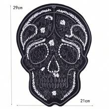 1 件黑色骷髅头万圣节布贴，朋克摩托车风格装饰贴花