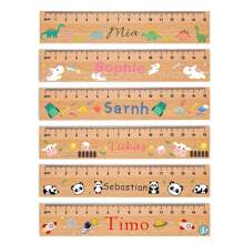 Personalised Wooden 's Ruler - 20 Cm Ruler With Name & Cute Motifs Such As Dino, Rainbow, Bear - Gift For School 2024 For Boys & Girls - School Cone Filling Idea, First Day Of School