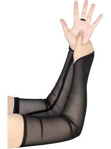 Women's Long Fingerless Sheer Gloves Tulle Mesh Gloves Wedding Bridal Opera Party Halloween Costume