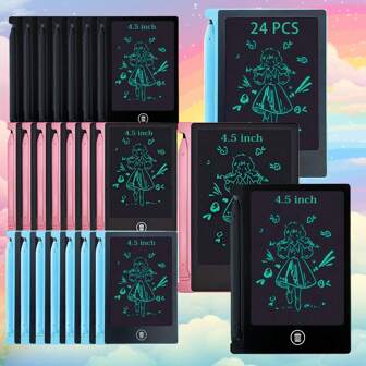 [Mini Electronic] 24pcs Mini LCD Writing Tablet 4.5 Inch Electronic Doodle Board Erasable Doodle Pad Reusable For Kids Birthday Favor Black,Pink, Blue