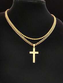 2pcs Set Men's Rhinestone Accent Cuban Twist Rope Chain Necklace With Cross Pendant, Fashion Versatile Accessory, Suitable For Men & Women, New Year, Valentine's Day Gift - Nhiều màu - Xem 6