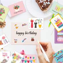 20 piezas Nuevo estilo Tarjeta de felicitación de cumpleaños y juego de sobres, de alta gama y simplicidad, con pegatina y diseño creativo; para cumpleaños, pastel, regalos, negocios, aniversarios, agradecimiento y energía positiva; plegable y en blanco para escritura personalizada; tarjeta pequeña y creativa para felicitaciones de festivales, Navidad