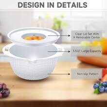 Juego de colador con bol - 4 en 1 - Colador para pasta - Colador de cocina - Coladores y coladores para arroz, limpiador de frutas, lavado de verduras, colador de fregadero, artículos esenciales de cocina - Blanco - Rojo y blanco - Ver 8