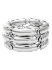 3pcs/Set Fashion Simple CCB Geometric Curved Tube Beaded Bracelet Set, Suitable For Men & Women, Daily, Beach, Concert, Party, Holiday Gift