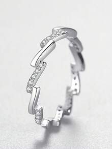 Tkool 1 件微镶嵌锆石不对称波浪戒指，女士订婚戒指