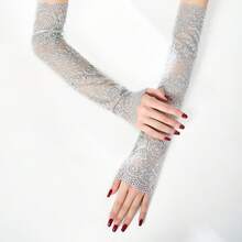 1 对优雅蕾丝袖套 - 刺绣设计，弹性材质，露指，透气防紫外线，优雅蕾丝袖套 - 弹性夏季防晒，透气针织装饰袖，无羽毛，可手洗，适合休闲户外活动 - 彩色 - 查看 7