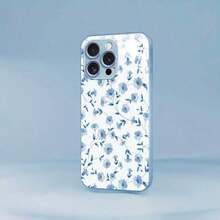 Funda para teléfono 1 pieza Una funda para teléfono con patrón floral azul adecuada para 16 Pro/15 Pro/14 Plus/13/12/11, con un diseño elegante, vidrio templado y una sensación de primera calidad. Teléfono - Blanco - Ver 1