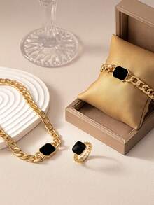 3pcs Fashionable Geometric Shape Personalized Accessory Set, Suitable For Women - Black - View 3