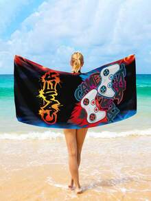 1 件视频游戏控制器沙滩巾、超大超细纤维沙滩毯、超强吸水浴巾适合旅行、游泳、潜水、冲浪、瑜伽、露营、沙滩配件夏季旅行、度假浴室装饰沙滩必需品、泳池浮球