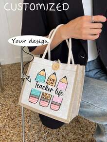 Custom Teacher Tote Bag With Personalized Name,Stylish Shoulder Bag For Educators,Beach Bag,Teacher's Day Gift,Foldable & Lightweight Bags Ladies,Portable,Multifunction,Versatile,Large Capacity,Lightweight,Functional,Practical,All-Purpose,Colorful,Cute,Adorable,Kawaii - Multicolor - View 5