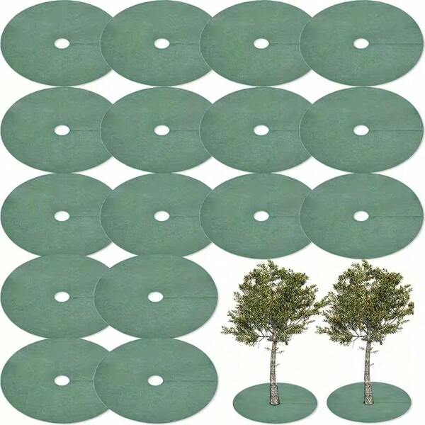 6pcs Weeding Barrier With Non-Woven Tree Mulch Ring, Protective Mat, Plant Cover, Anti-Grass, Gardening Fabric Control, 15cm-82cm