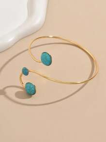 1pc Geometric Openwork Faux Turquoise Bangle Bracelet For Women