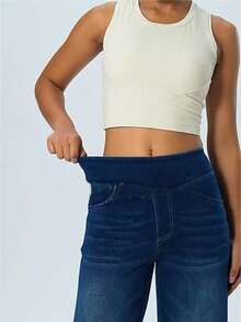 High-Waisted Whiskers, Yoga Jeans, High-Stretch Slim Loose Pockets, Wide Legs, High-Stretch Skinny Loose Pockets, Wide Legs - Màu xanh lam - Xem 7