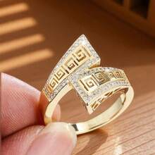 A Hollowed-Out, Exquisite, Cross-Patterned, Personalized Ring, Anniversary Ring, Engagement Ring, Bride's Wedding Ring, Wedding Party Ring, Festival Jewelry Accessory, Daily Casual Accessory, High-Quality Women's Jewelry - 金的 - 查看 4