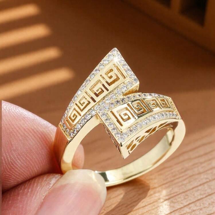 A Hollowed-Out, Exquisite, Cross-Patterned, Personalized Ring, Anniversary Ring, Engagement Ring, Bride's Wedding Ring, Wedding Party Ring, Festival Jewelry Accessory, Daily Casual Accessory, High-Quality Women's Jewelry - 金的 - 查看 4
