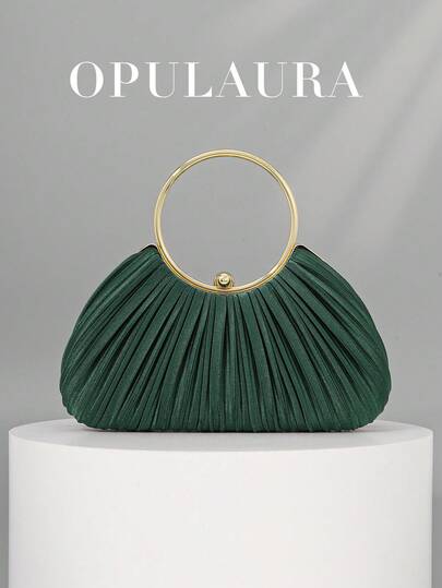 OpulAura 女士高级金属奢华皮革手拿包，迷人闪亮晚礼服包，适合舞会、派对、婚礼、新娘、伴娘、生日礼服配饰