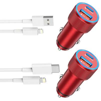 IPhone Fast Car Charger, 2 Packs [Apple Certfied] 38W Dual USB C Car Charger Adapter All Metal 2 Port Quick Charging With 2 Packs 3.3FT Apple Lightning Cable Compatible With IPhone 14 Pro Max Mini 13 12 11 Xr Xs X 8 IPad Suitable For Daily Commute, Long Drive, Charging While Driving Car Accessories