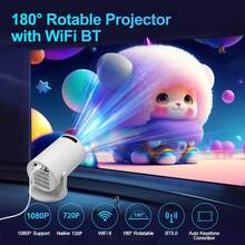 带内置扬声器的无线投影仪，WIFI 连接视频投影仪，屏幕镜像，梯形校正，兼容 1080P，支持音频、图像、视频，适用于智能手机、笔记本电脑、家庭影院和户外露营